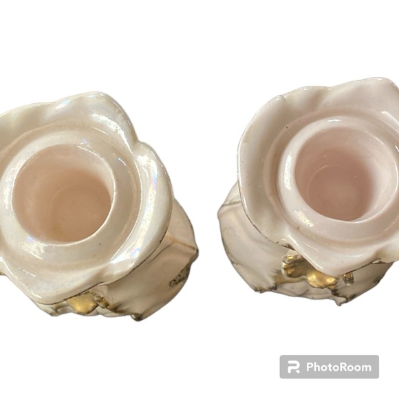 Vintage planter and candlestick holder pink with gold trimming. - Picture 15 of 16